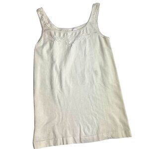 Vintage Wacoal Small White Sleeveless Tank Top With Floral Embroidery 71j